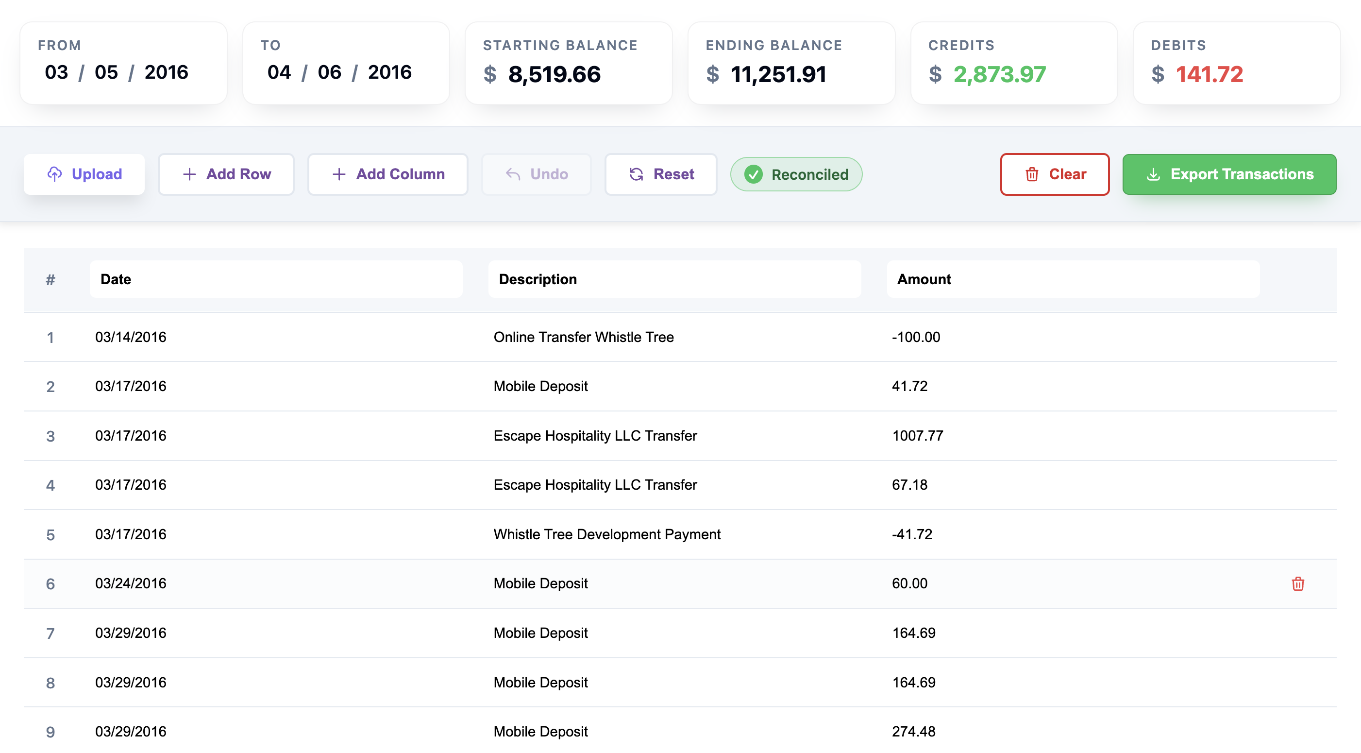 Parsa converter exporting bank statements to QuickBooks Online